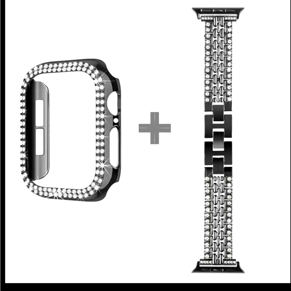 Silver and Black Watch Band with Rhinestone Case